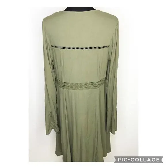 Torrid army olive green slit sleeve tassel boho peasant dress size 0 or Large - Picture 15 of 16